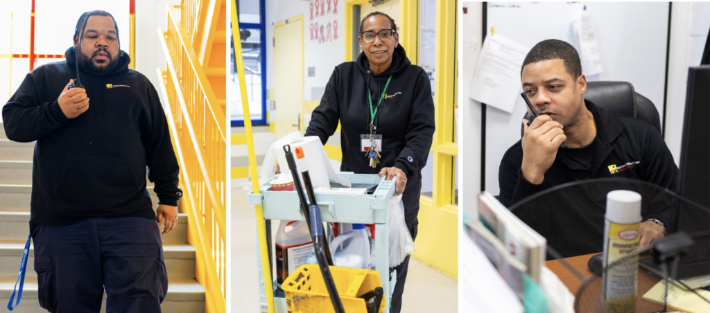 Three members of the facilities team are working within the school.